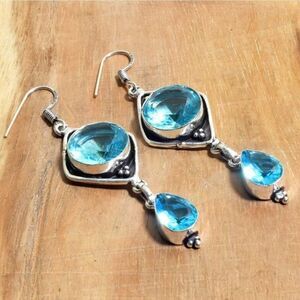 Blue Topaz Handmade Drop Dangle Earrings Jewelry 2.4"